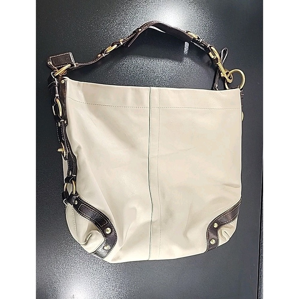 COACH‎ VINTAGE beige cream white leather handbag purse Vintage - Picture 2 of 11